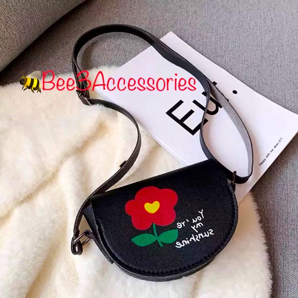 Unique black purse with Red flower